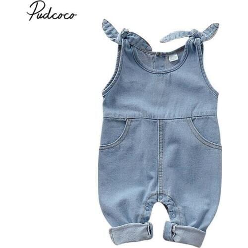 Pudcoco 2020 Baby Clothing Newborn Infant Baby Boy Baby Girl Clothes Denim Romper Jumpsuit Outfit Set Sleeveless Solid Overall