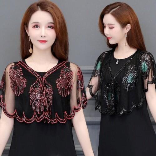 Womens 1920s Shawl Beaded Sequin Deco Evening Cape Bolero Flapper Cover Up Net Embroidered Lace Blouse 9830