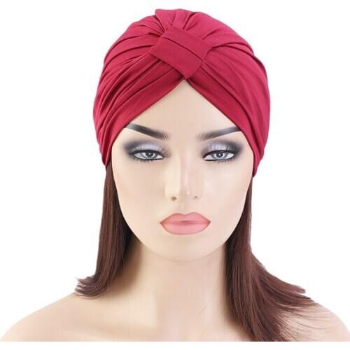 Women Turban Caps Soft Modal Muslim Headwrap Beanie Pre-Tied Bonnet Chemo Cap Hair Loss Hat Ethnic Style india hat