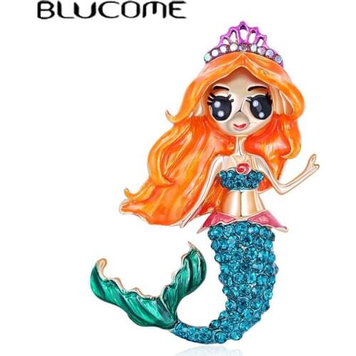 Blucome Enamel Mermaid Girl Shape Brooches For Women Kids Christmas Birthday Gifts Figure Brooch Pins Clothes Accessorie