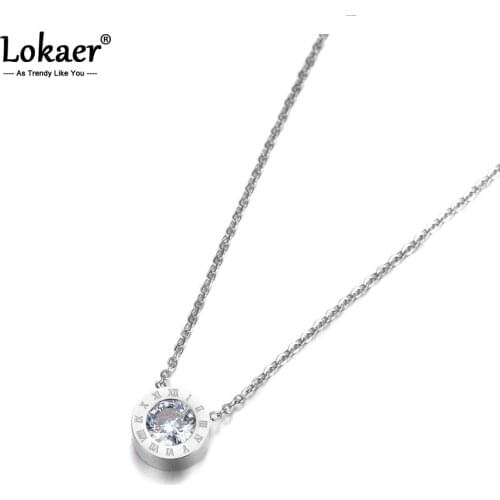 Lokaer Classic Round 2Ct Cubic Zirconia Pendant Necklace Jewelry Titanium Steel Chokers Necklace For Valentines Day N18004