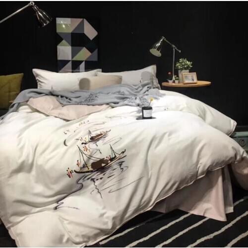 80S Egyptian Cotton Luxury Embroidery Bedding Set 4/6pcs King Queen Wedding Bed Sheet Cover set Duvet Cover Pillowcase 3D Animal