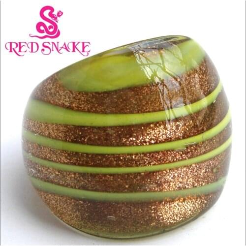 RED SNAKE Fashion Ring Handmade Gold sand bottom color with yellow line Design Murano Glass Rings