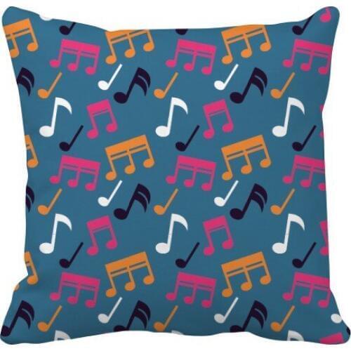 Colourful Music Notes Blue Throw Pillow Square Cover