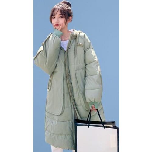 Women Jacket Winter Hooded Raglan Sleeve Long Thick Parkas Mid-length Down Cotton Coat Korean Loose Overcoat New Casaco Feminino
