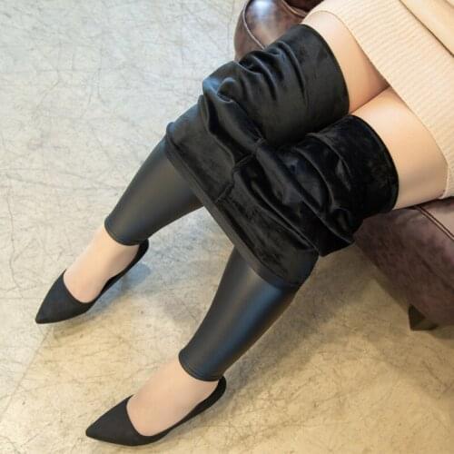 Winter Warm Leather Leggings Big Size Outdoor Cold-Resistant Leggins Ladies Pregant Thick Velvet High Waist Legging Women