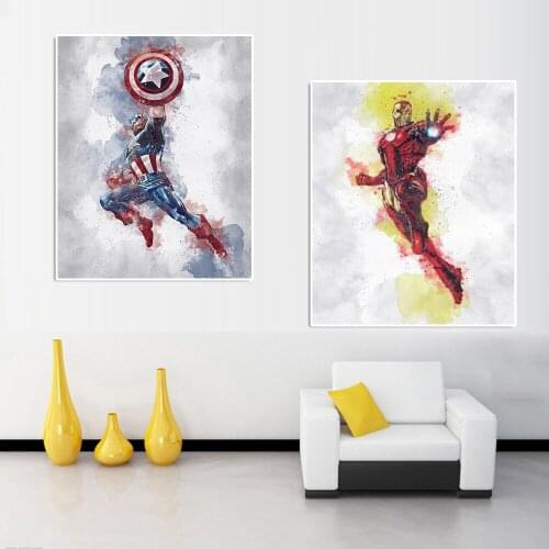 Marvel Avengers Watercolor Poster And Print Comics Superhero Canvas Painting Captain America Wall Art Living Room Home Decor