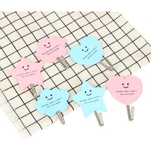 Cute Wall Mounted Self Hooks Creative Stainless Steel 2pcs/set Strong Adhesive Hook Kitchen Bathroom Door Sticky Hanger Holder