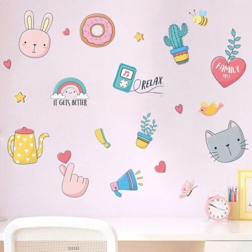 Cute Donuts Animal Kitchen Cabinet Wall Stickers Bake Shop Window Decals Childrens Classroom Decoration Home Decor Vinyl Murals