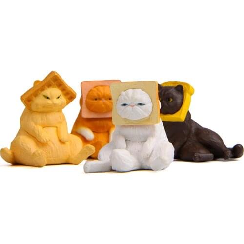 Bread Toast Head Kitten Miniature Figurine Cartoon Cat Figures Animal Food Models Pet Toy DIY Accessories Doll House Decoration