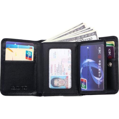 Fashion genuine leather men wallets short design male trifold credit card holder wallet with coin pocket purse