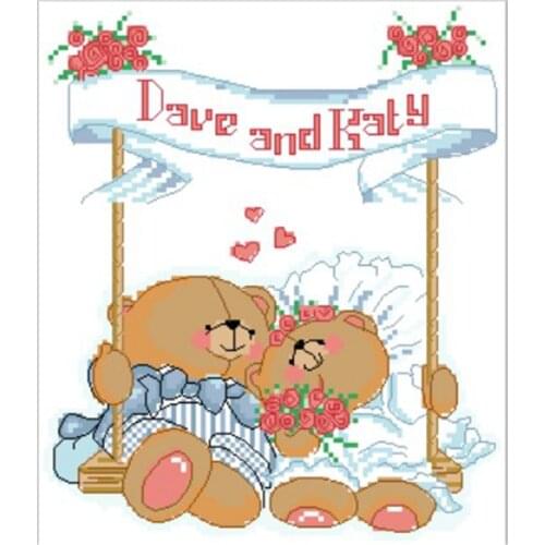 Cartoon Andrew Bear Wedding Gift Cross Stitch Handmade Kit Printed Cloth 11CT 14CT 18CT Embroidery Material Package Postal