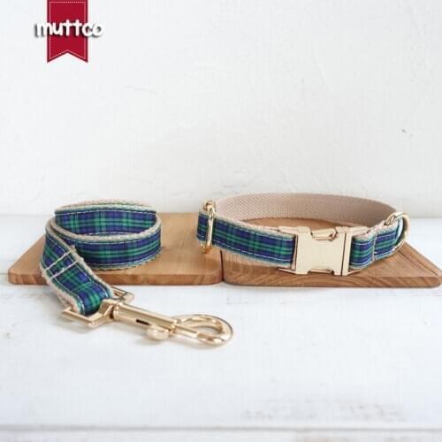 MUTTCO retailing unique style collar for dog THE FOREST PLAID cotton dog collar leash set 5 sizes UDC014J