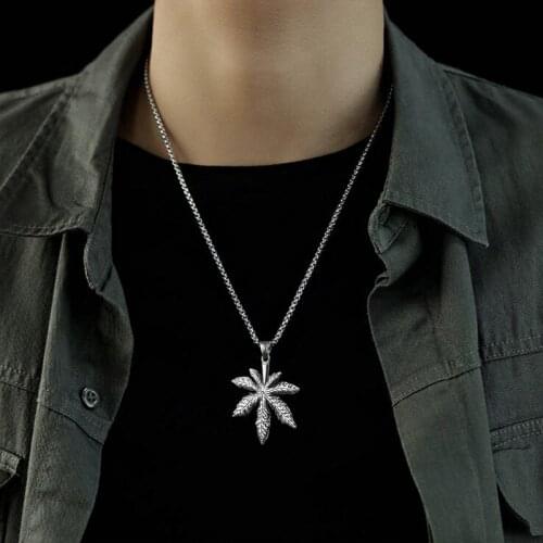 Men Chain Necklace Pendants Trend Punk Leaf Shape Necklaces Man Accessories Fashion Stainless Steel Goth Mens Chains Jewelry