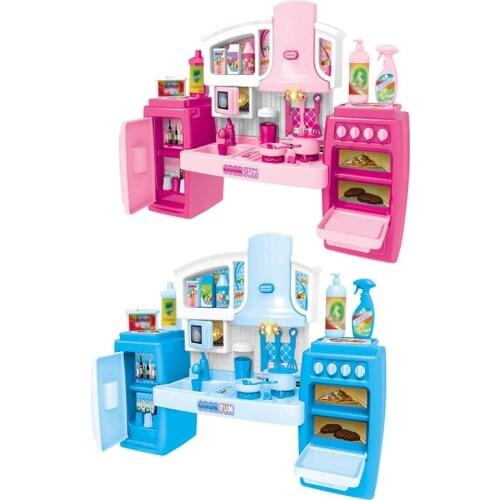 2 Set Cooking Toys Set Music Pretend Accessories Kitchen Toys Set Kitchen Game Play Cooking Utensils Set - Pink & Blue