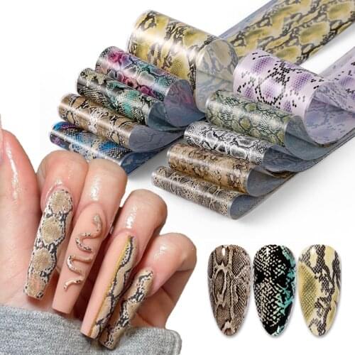 10pcs Foil Snakeskin Nail Stickers Starry Transfer Decals Sliders Sexy Snake Print Nail Art Decorations DIY Tips Adhesive Wraps
