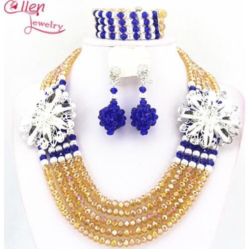 Nigerian wedding african beads jewelry sets for brides Crystal Necklace Bracelet Earrings cheap fashion jewelry sets N0061