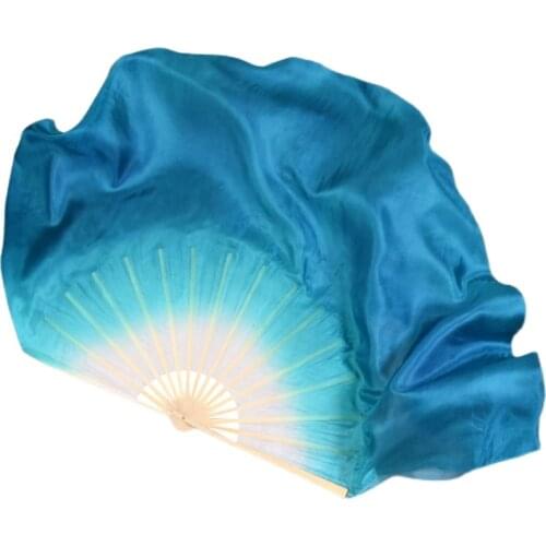 New dyed 20"-33" 1Pair 100% Silk Bamboo Fan Veils Two-Layers Half Circle Belly Dancing Fan Veil Hand-Dye Stage Show Props Fan
