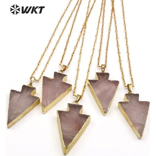 WT-N1143 WKT New 18-inch metal bamboo chain natural rose pink stone arrow-shaped ladies pendant