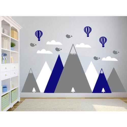 Clouds Hot air Balloons Wall Decals For Kids Bedroom Decor Mountain Decal Art Nursery Wall Stickers Interior Mountains LC1308