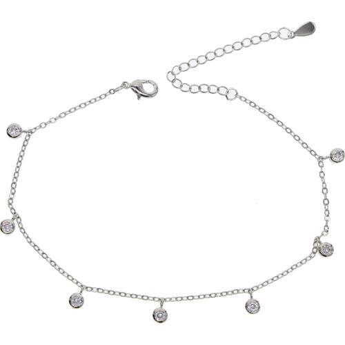 Wholesale fashion jewelry gold silver color 7 pcs cz drop charm 21+5cm summer beach jewelry cz chain women anklet jewelry