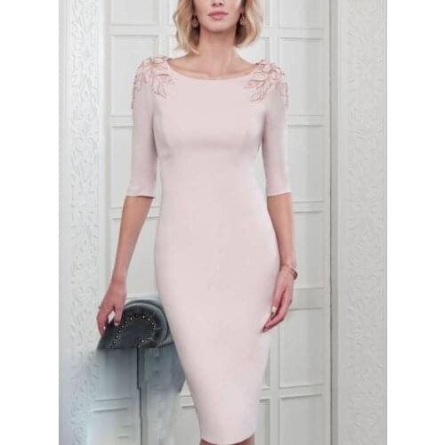 Formal Guest Mother of The Bride Dresses Groom Custom Made Bateau Neck Beads Gowns Knee Length Gowns Plus Size Wedding Dress