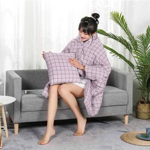 Simple Blanket Cotton Washed Cotton Plaid Pillow Quilt Dual-use Cotton Multifunctional Wearable Cushion Blanket cushion cover