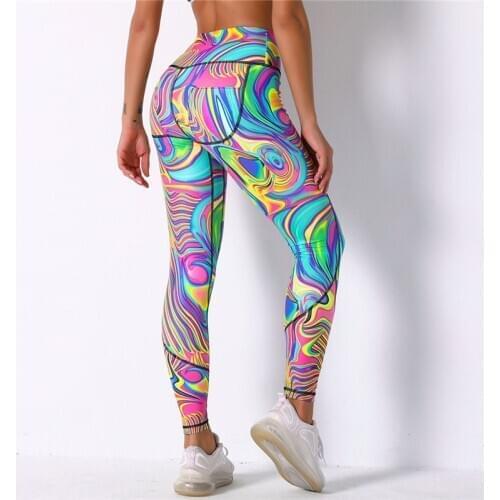 Rooftrellen 25%Spandex Printed Leggings Female Fitness Leggings High Waist Sports Pants Women Colorful Running Gym Pants