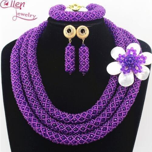 Luxury Crystal Nigerian Wedding Bridal Jewelry Sets African Beads Jewelry Set Handmade Necklace Sets Bracelet Earrings N0008