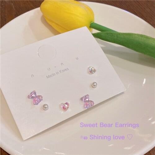 S925 Dreamy Bear Love Earring Set Combination 2021 New Trendy Cute Simple Simple Romantic All-match Earrings