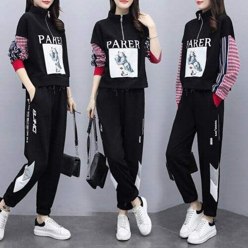 Autumn winter casual two piece set top and pants loose survetement femme 2 piece year-old female costume