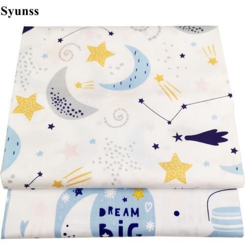 Syunss Blue Bottle Moon Star Print Cotton Fabric for Diy Patchwork Quilting Baby Cribs The Cloth Cushions Blanket Sewing Tissus