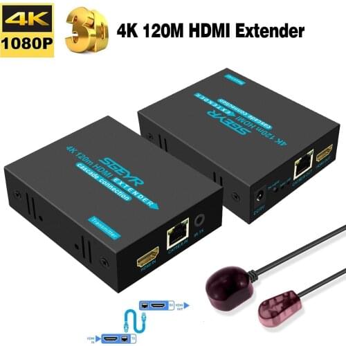 SGEYR 4K HDMI Extender 120m Over RJ45 Ethernet Cat5e Cat6 Network Cable Extender Splitter Extensor with IR Transmitter Receiver