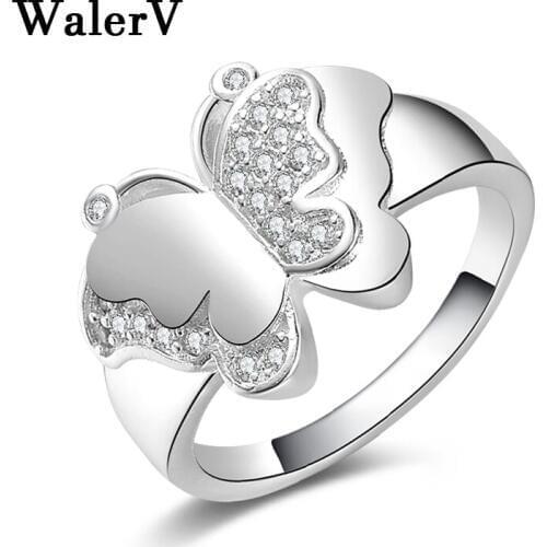 WalerV New Fashion Charm Jewelry for Women Girl Custom Lovely Butterfly Rings Sterling Ring Engagement Fingers Gift