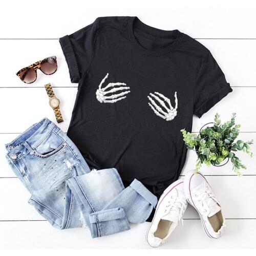 Funny Skull Skeleton Hand Print T Shirt Women Short Sleeve O Neck Loose Tshirt 2021 Summer Women Tee Shirt Tops Camisetas Mujer