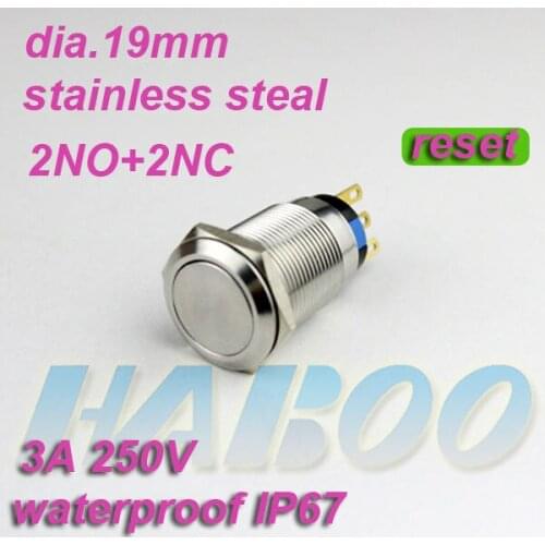 1pcs packing waterproof switch HABOO19mm anti-vandal reset switch2NO+2NC stainless steel 250V 3A