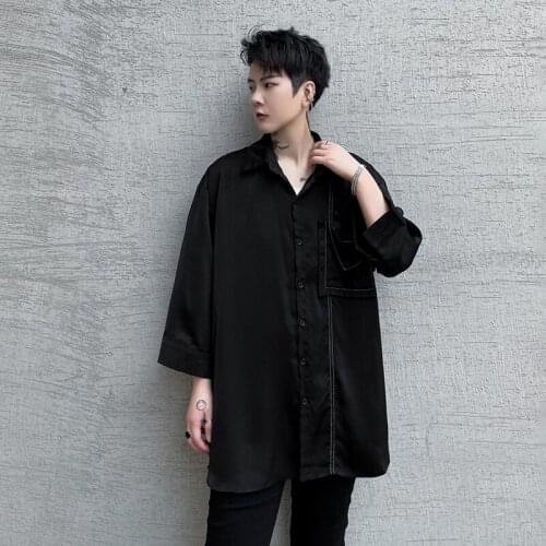 2021 spring summer Korean style Personality sleeve design shirts men casual loose black shirts for men,size M-XL