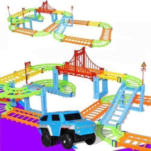 76pcs DIY Track Car Model Electric Rail Car Model Building Toy Set Best Gift for Kids Intelligence Toys