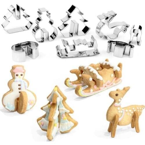 DIY Baking Tools Stainless Steel 3D Christmas Cookie Cutters Cake Cookie Mold Fondant Cutter 8pcs/set