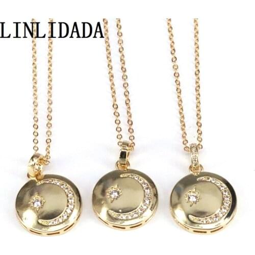 8Pcs Fashion Gold Color CZ Wedding Jewelry Femme Moon Star Unique Design Pendant Necklace For Women Girl