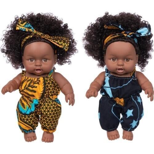 African Black Baby Toy with Curly Hair Christmas Simualtion Cartoon Doll P31B