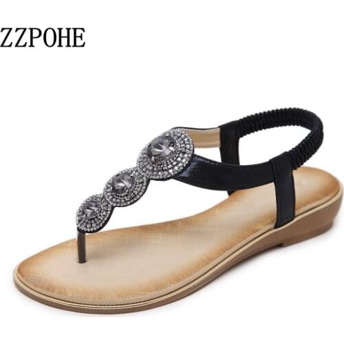 ZZPOHE 2018 Summer Womens Sandals Woman Leather Flats Flip Flops Bohemia Beach Sandals Women Soft Casual Sandals Ladies Shoes