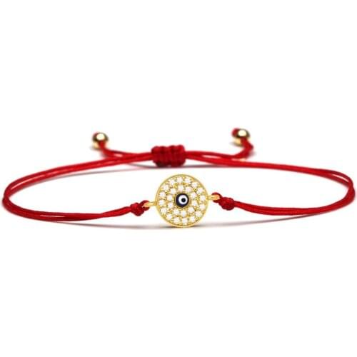 White AAA Cubic Zirconia Stones Turkish Evil Eye Charm Bracelet Women Grils Copper CZ Eye Red String Dainty Delicate Jewelry