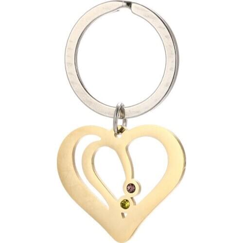 Double Hollow Heart Pendant Key Chain 304 Stainless Steel Heart Charm Key Holder Gift for Love DIY Jewelry 20pcs