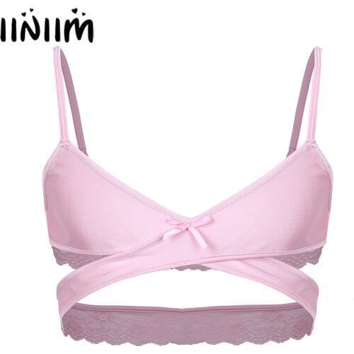 Mens Sissy Bra Tops Lingerie Night Underwear Adjustable Spaghetti Straps Cross Over Back Wire-free No Padded Bra Tops Bralette