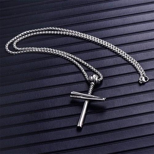Baseball Design Cross Pendant Necklaces Fashion for Men Women Cool Neck Jewelry Charms Baseball Bat Christ Cruz Necklace Collier