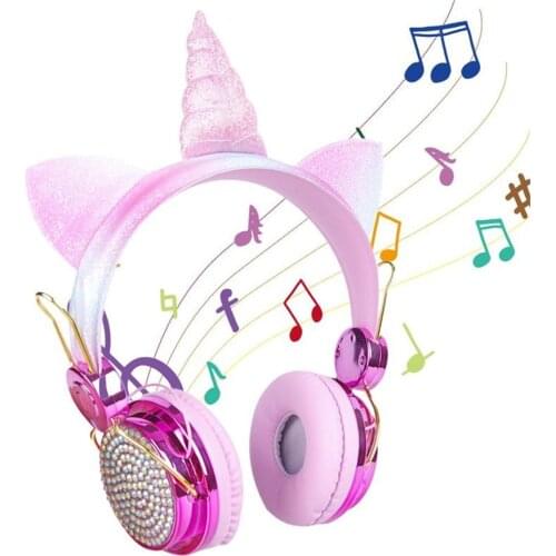 Unicorn Kids Headset Cartoon Bluetooth 5.0 Wireless Headphones With Mic Stereo Music Earphones for Children Girl Christmas Gifts