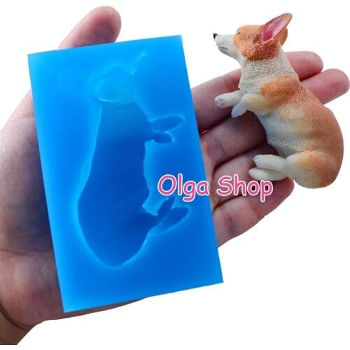DYL518 79.3mm x 36.2mm 3D Sleeping Corgi Dog Silicone Mold Fondant Cake Decoration Candy Chocolate Resin Clay Craft Soap Candle