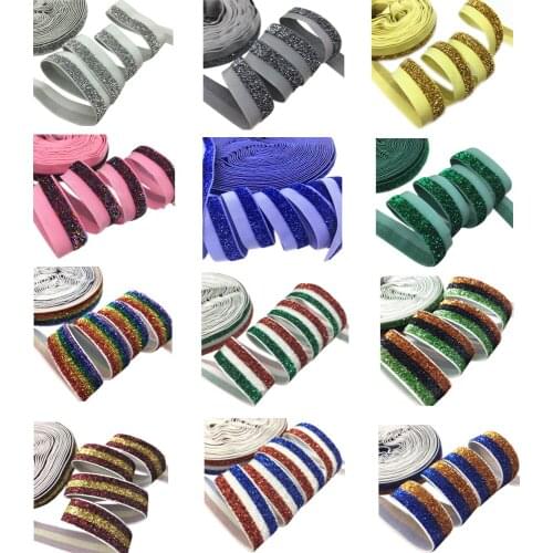High Quality 5/8" Rainbow Glitter Elastic Metallic Velvet Elastic Ribbon Webbing for DIY Headwear Hair Accessories 5Y/lot