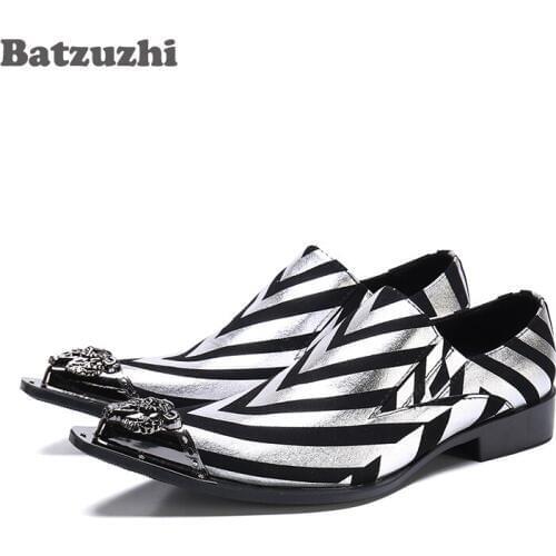 Batzuzhi Italian Leather Mens Dress Shoes Vintage Metal Pointed Toe Chaussure Homme Party and Wedding Shoes Men, Big Sizes 6-12